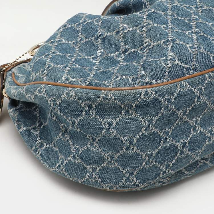 Pre Owned Gucci GG Denim and Leather Medium Sukey Hobo
