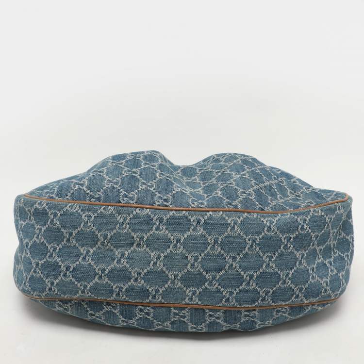 Pre Owned Gucci GG Denim and Leather Medium Sukey Hobo