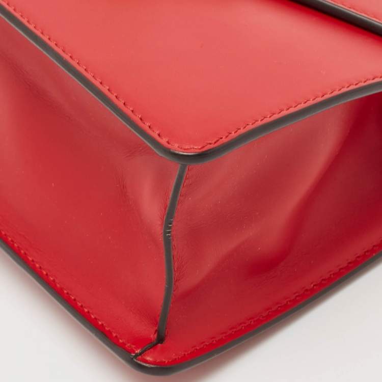 Pre Owned Gucci Red Leather Mini Web Sylvie Top Handle Bag