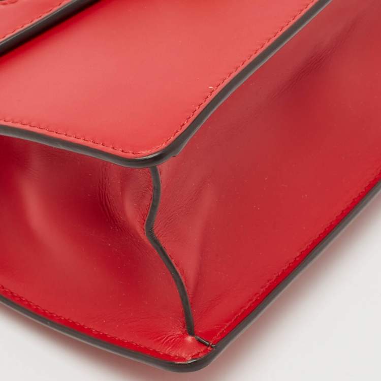 Pre Owned Gucci Red Leather Mini Web Sylvie Top Handle Bag