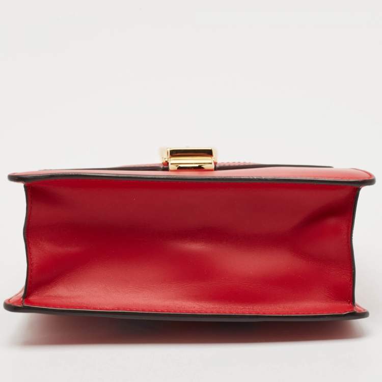 Pre Owned Gucci Red Leather Mini Web Sylvie Top Handle Bag