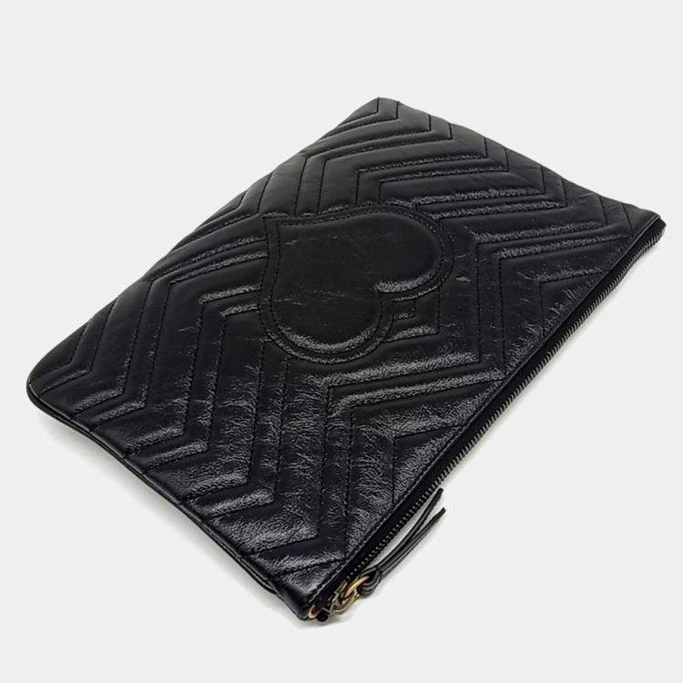Pre Owned Gucci Black Leather GG Marmont Clutch Bag