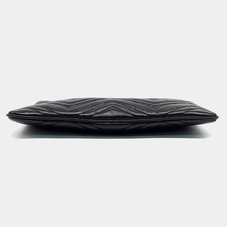 Pre Owned Gucci Black Leather GG Marmont Clutch Bag