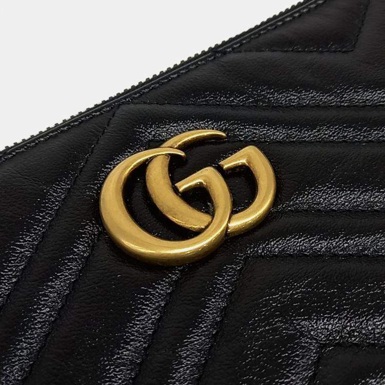 Pre Owned Gucci Black Leather GG Marmont Clutch Bag