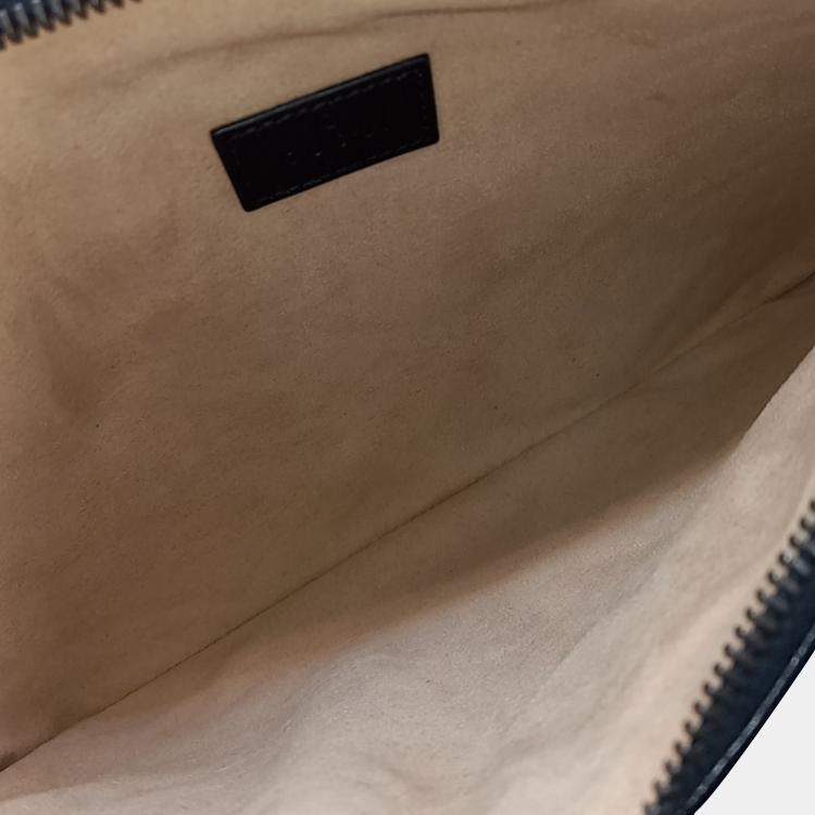 Pre Owned Gucci Black Leather GG Marmont Clutch Bag
