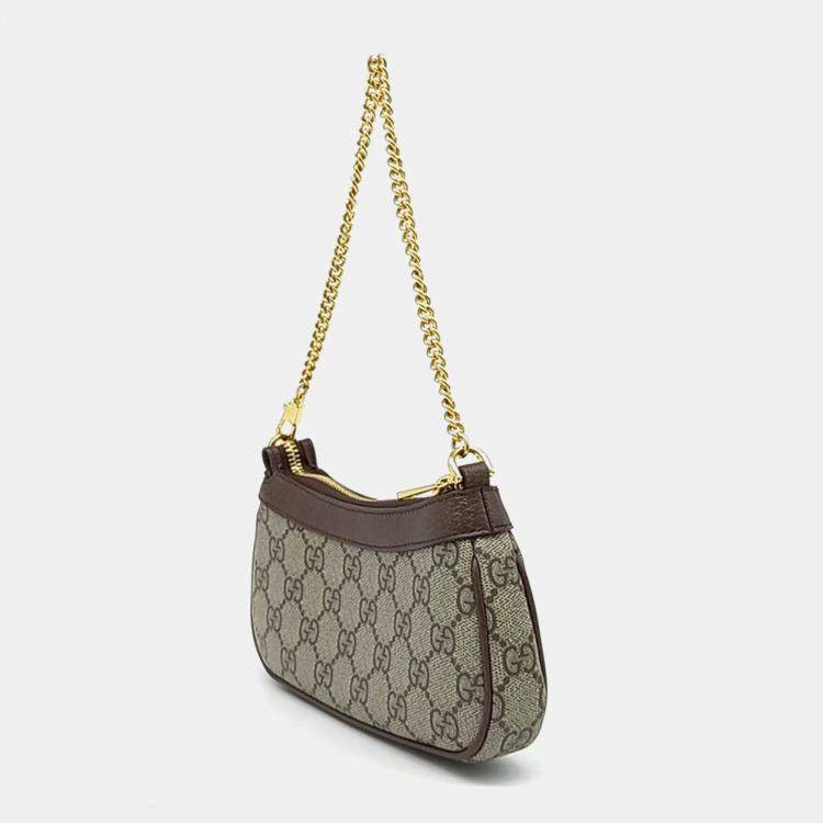 Pre Owned Gucci Beige Brown Coated Canvas Ophidia Mini Bag