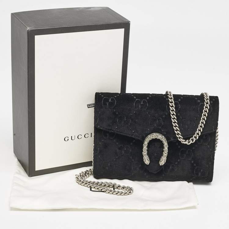 Pre Owned Gucci Black GG Velvet Mini Dionysus Wallet On Chain