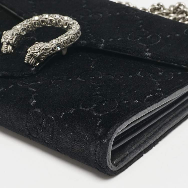 Pre Owned Gucci Black GG Velvet Mini Dionysus Wallet On Chain