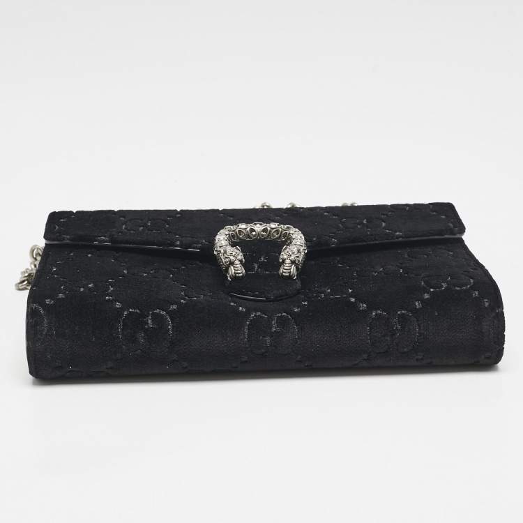 Pre Owned Gucci Black GG Velvet Mini Dionysus Wallet On Chain