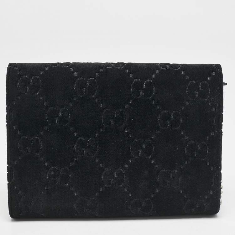 Pre Owned Gucci Black GG Velvet Mini Dionysus Wallet On Chain