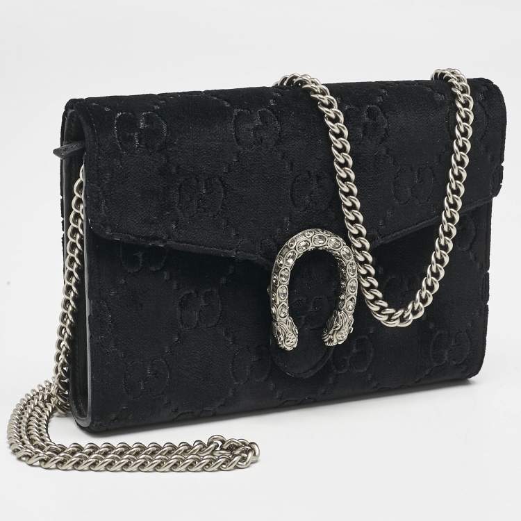 Pre Owned Gucci Black GG Velvet Mini Dionysus Wallet On Chain