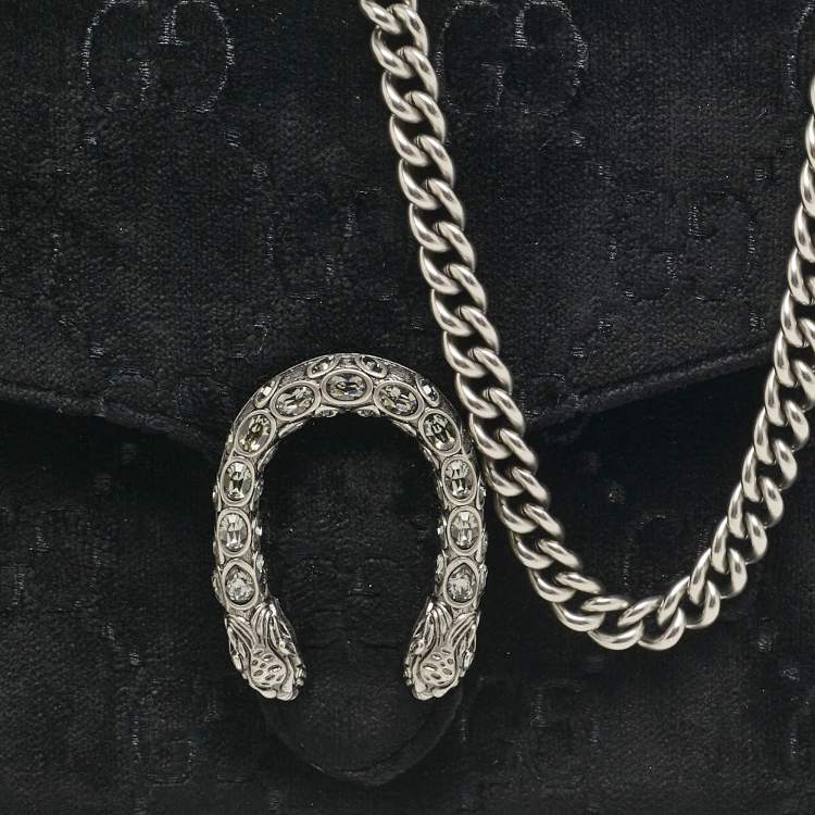 Pre Owned Gucci Black GG Velvet Mini Dionysus Wallet On Chain