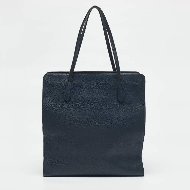 Pre Owned Gucci Navy Blue Leather Interlocking G Dollar Tote