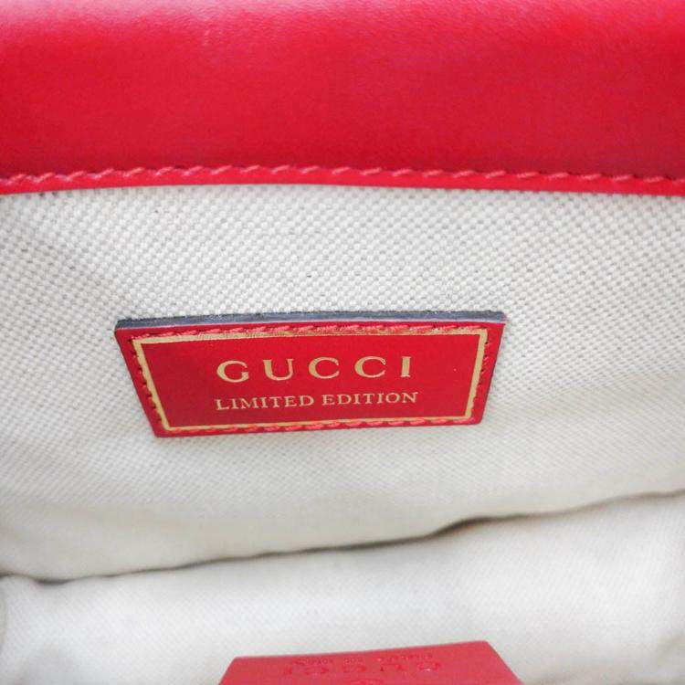 Pre Owned Gucci Hibiscus Red Calfskin Chinese New Year Mini Dionysus Shoulder Bag 