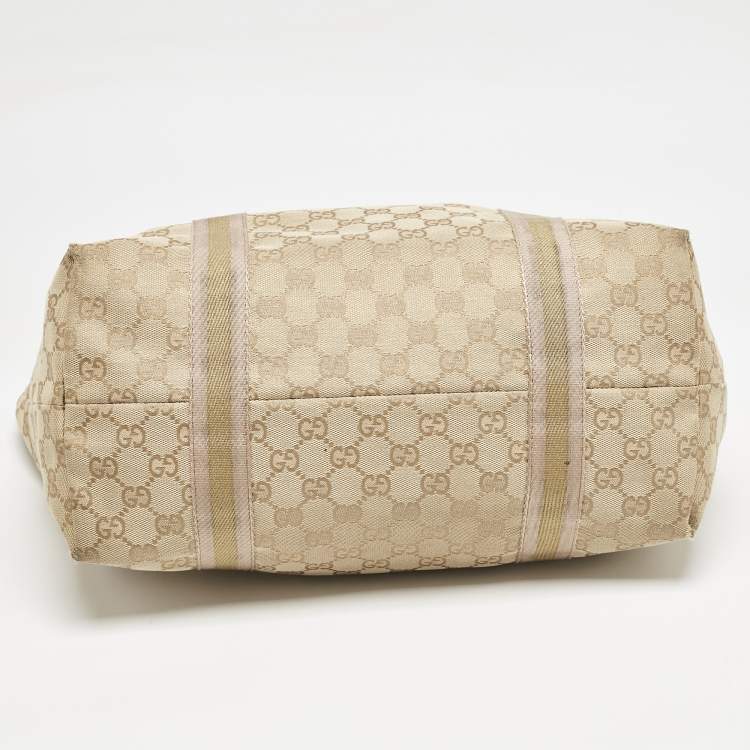 Pre Owned Gucci Gold/Beige GG Canvas and Leather Jolicoeur Tote
