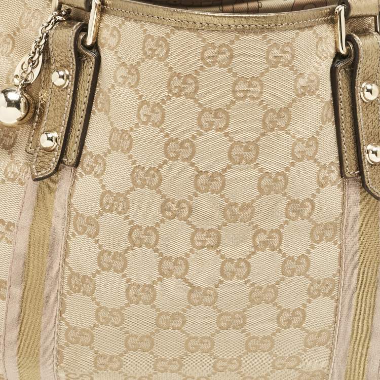 Pre Owned Gucci Gold/Beige GG Canvas and Leather Jolicoeur Tote