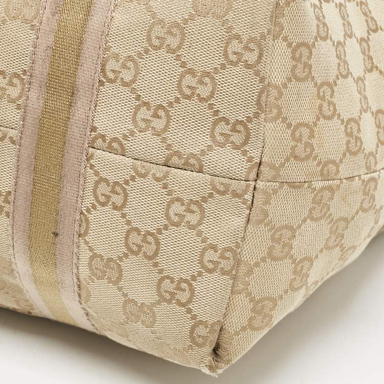 Pre Owned Gucci Gold/Beige GG Canvas and Leather Jolicoeur Tote