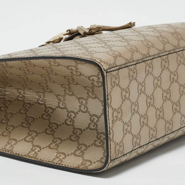 Pre Owned Gucci Beige Metallic Guccissima Leather Large Emily Chain Shoulder Bag