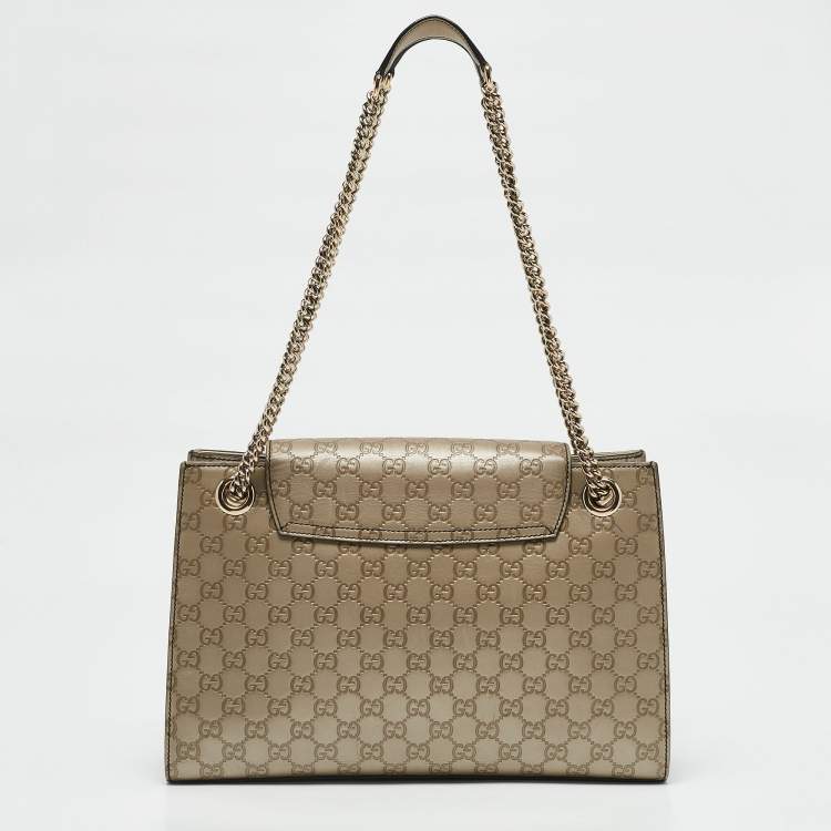 Pre Owned Gucci Beige Metallic Guccissima Leather Large Emily Chain Shoulder Bag