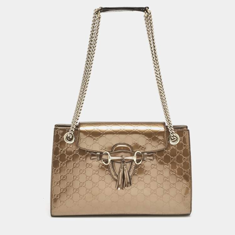 Pre Owned Gucci Brown Guccissima Patent Leather Large Emily Chain Shoulder Bag