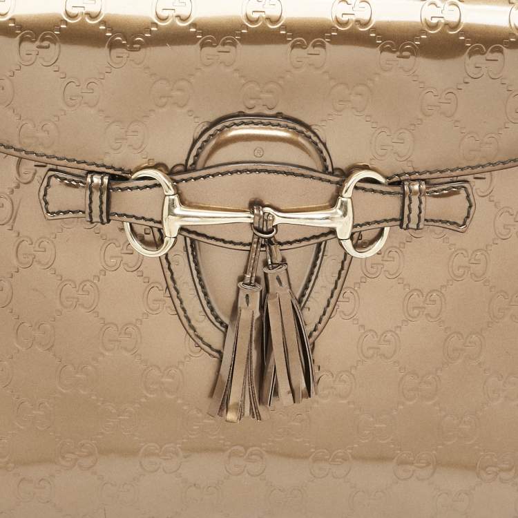 Pre Owned Gucci Brown Guccissima Patent Leather Large Emily Chain Shoulder Bag