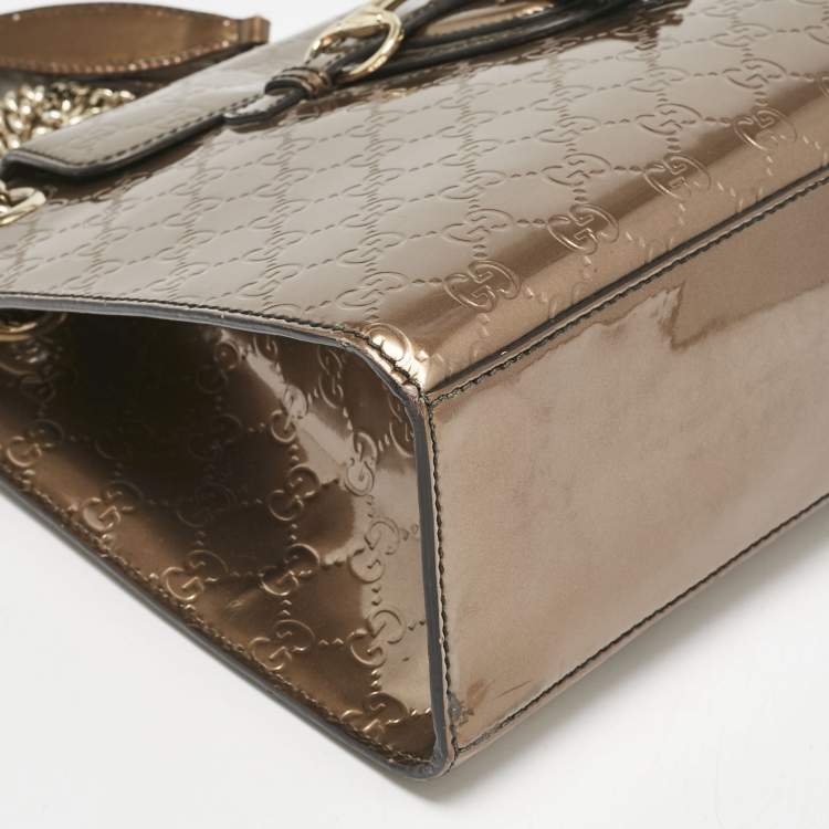 Pre Owned Gucci Brown Guccissima Patent Leather Large Emily Chain Shoulder Bag