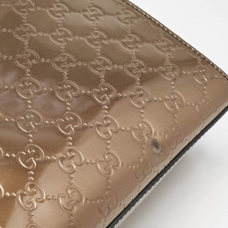 Pre Owned Gucci Brown Guccissima Patent Leather Large Emily Chain Shoulder Bag