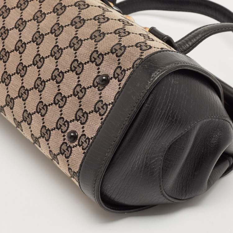 Pre Owned Gucci Black GG Canvas and Leather Bamboo Bullet Satchel