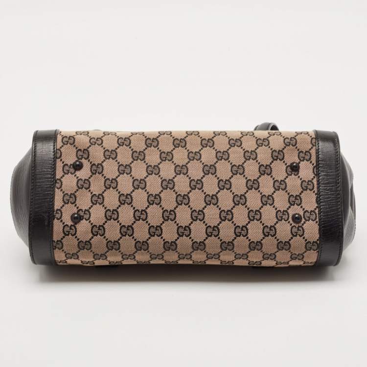 Pre Owned Gucci Black GG Canvas and Leather Bamboo Bullet Satchel