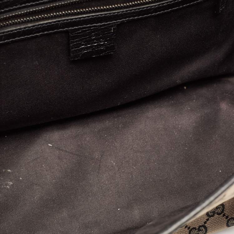 Pre Owned Gucci Black GG Canvas and Leather Bamboo Bullet Satchel