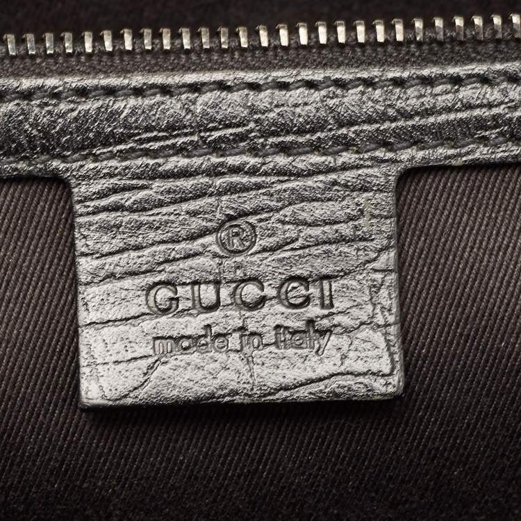 Pre Owned Gucci Black GG Canvas and Leather Bamboo Bullet Satchel