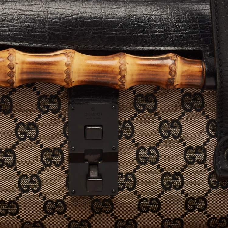 Pre Owned Gucci Black GG Canvas and Leather Bamboo Bullet Satchel