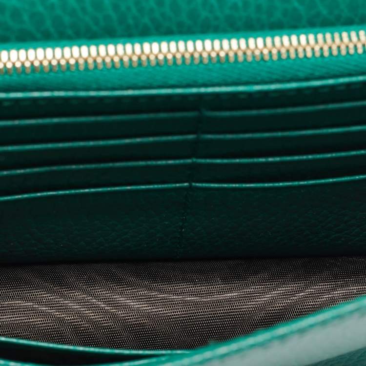 Pre Owned Gucci Green Leather Interlocking G Wallet on Chain