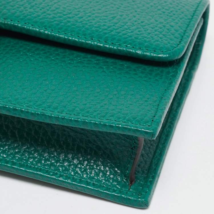 Pre Owned Gucci Green Leather Interlocking G Wallet on Chain