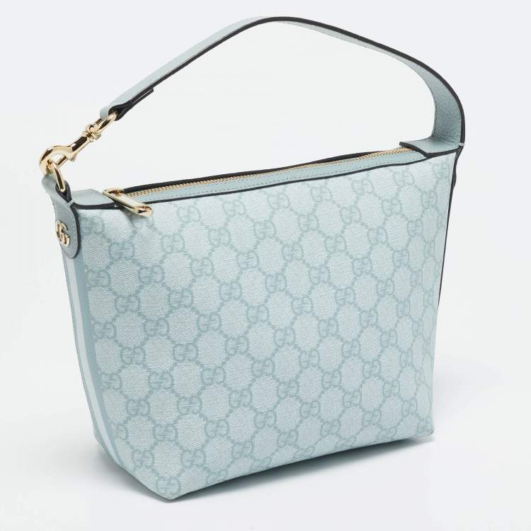 Pre Owned Gucci Blue GG Supreme Canvas and Leather Ophidia Shoulder Bag