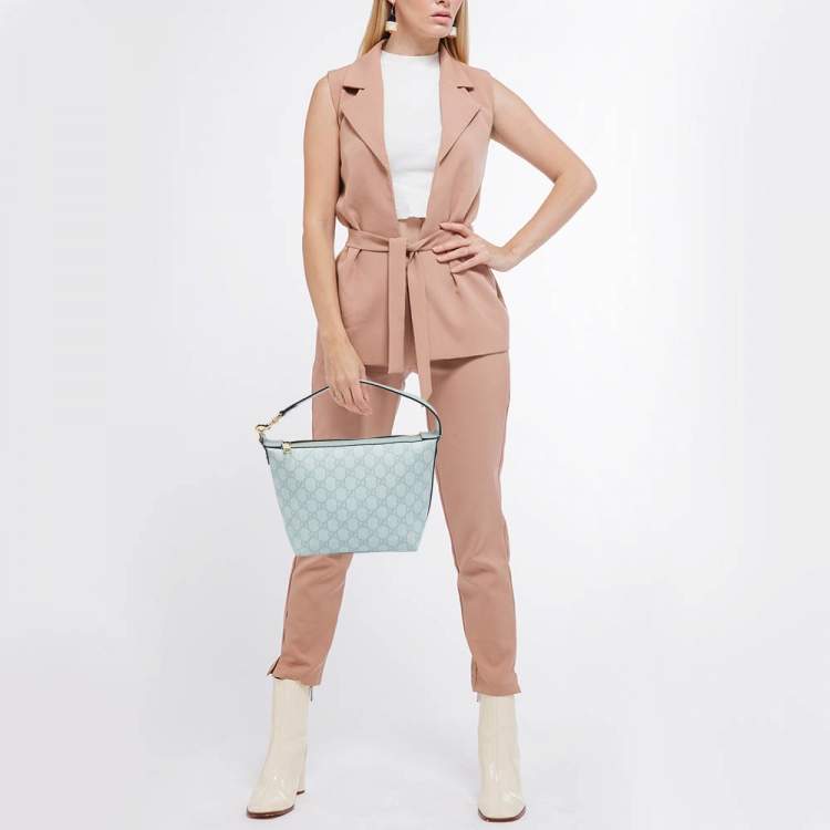 Pre Owned Gucci Blue GG Supreme Canvas and Leather Ophidia Shoulder Bag