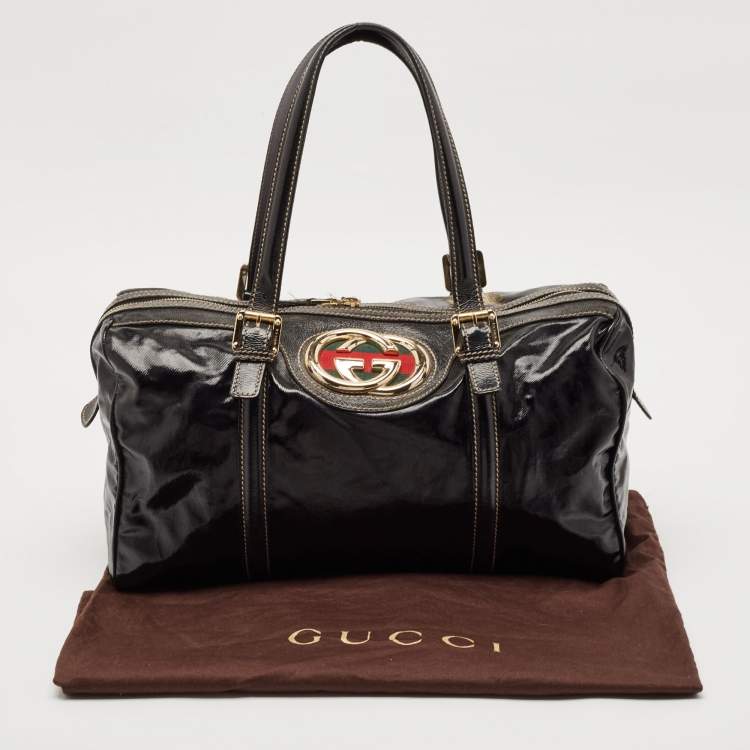 Pre Owned Gucci Black Coated Fabric and Leather Dialux Britt Boston Bag