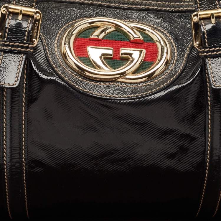 Pre Owned Gucci Black Coated Fabric and Leather Dialux Britt Boston Bag