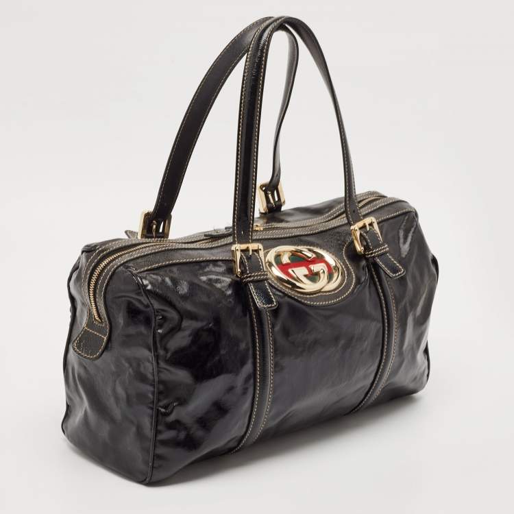 Pre Owned Gucci Black Coated Fabric and Leather Dialux Britt Boston Bag