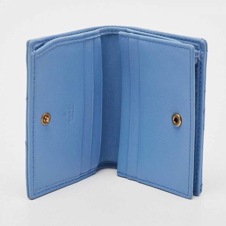Pre Owned Gucci Blue Matelassé Leather GG Marmont Card Case