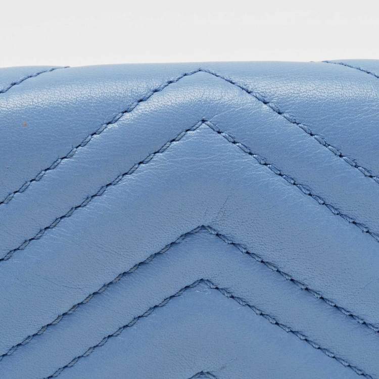 Pre Owned Gucci Blue Matelassé Leather GG Marmont Card Case
