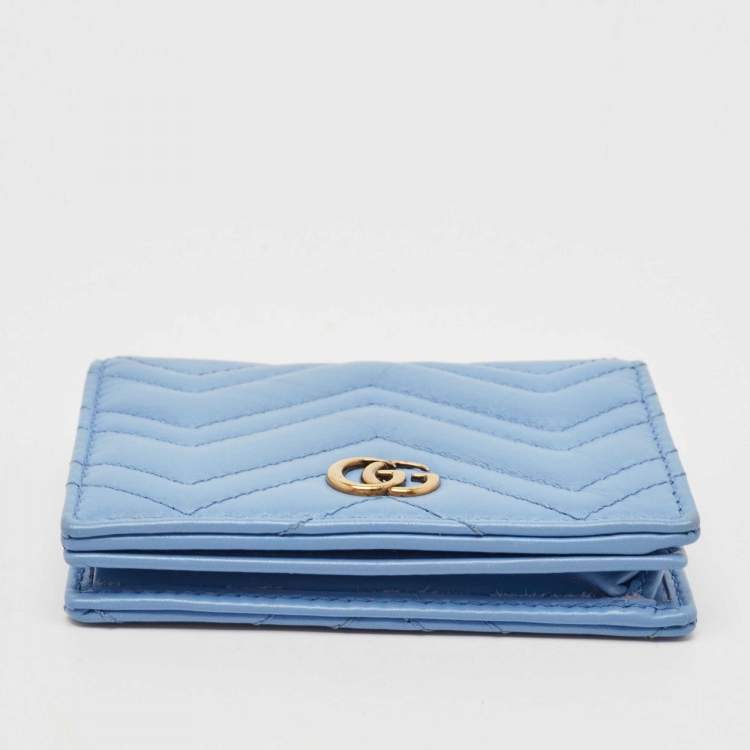 Pre Owned Gucci Blue Matelassé Leather GG Marmont Card Case