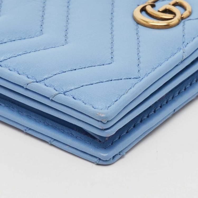 Pre Owned Gucci Blue Matelassé Leather GG Marmont Card Case