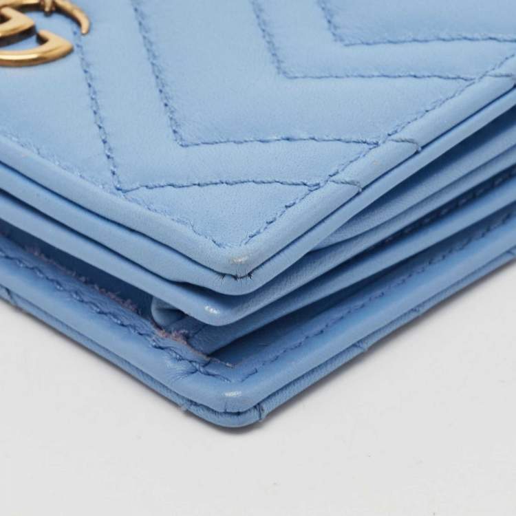 Pre Owned Gucci Blue Matelassé Leather GG Marmont Card Case