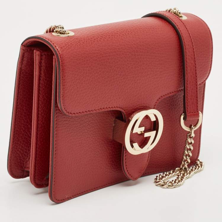 Pre Owned Gucci Red Leather Dollar Interlocking G Crossbody Bag