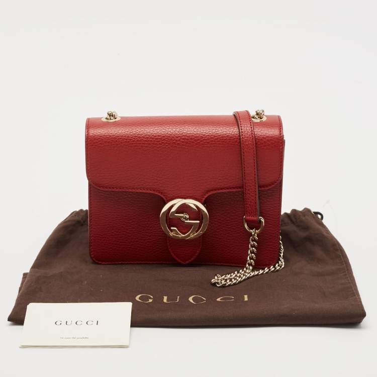 Pre Owned Gucci Red Leather Dollar Interlocking G Crossbody Bag