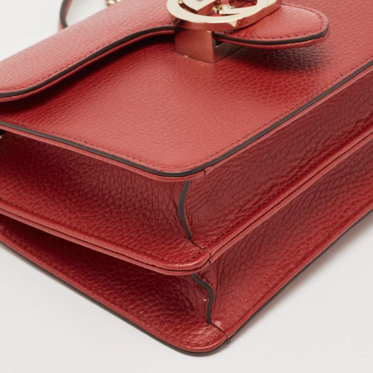 Pre Owned Gucci Red Leather Dollar Interlocking G Crossbody Bag