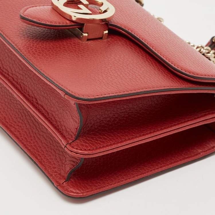 Pre Owned Gucci Red Leather Dollar Interlocking G Crossbody Bag