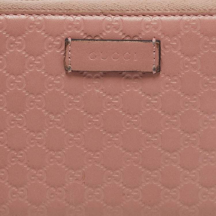 Pre Owned Gucci Dusty Pink Microguccissima Leather Zip Around Wallet
