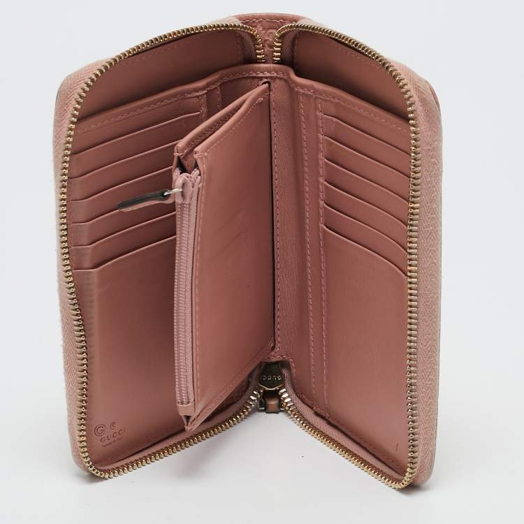 Pre Owned Gucci Dusty Pink Microguccissima Leather Zip Around Wallet